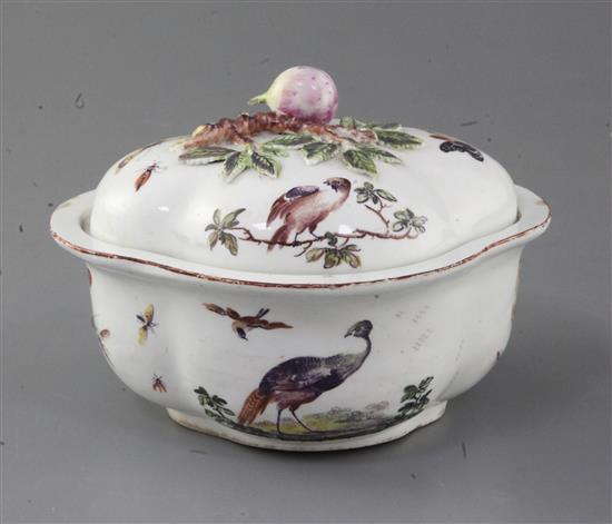 A Derby quatre-lobed sauce tureen and cover, c.1760-5, w. 17cm, minor faults